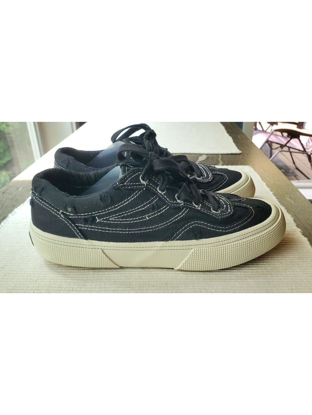 Superga 2841 Revolley Distressed Stone Washed Black Canvas Sneakers Womens 6 NEW
